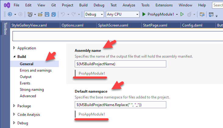 Project's default namespace project-assembly.png