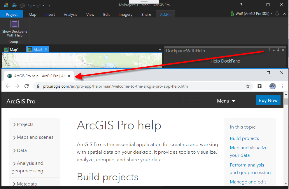 Using dockpane contextual Help ProHelpUsage