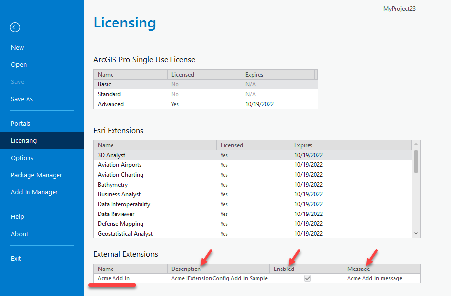 Licensing Extension IExtensionConfig