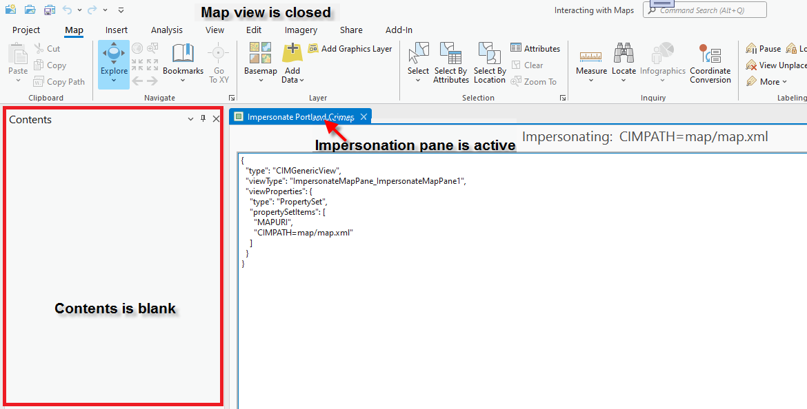 Map Pane Impersonation with no map view. Impersonation pane with mapview closed
